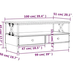 vidaXL - Rechthoekige Salontafel met 2 lades - Sonoma eiken - Hout - 100x51 cm