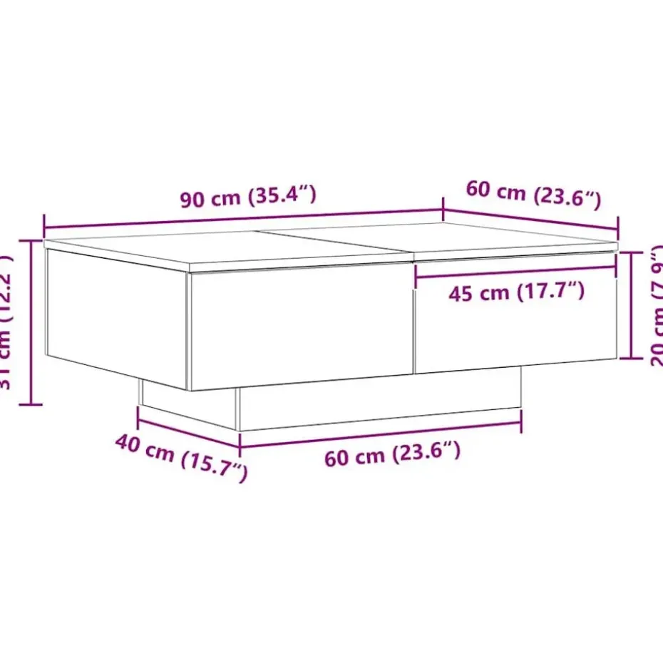 vidaXL - Rechthoekige Salontafel met 4 lades - Zwart eiken - Hout - 90x60 cm