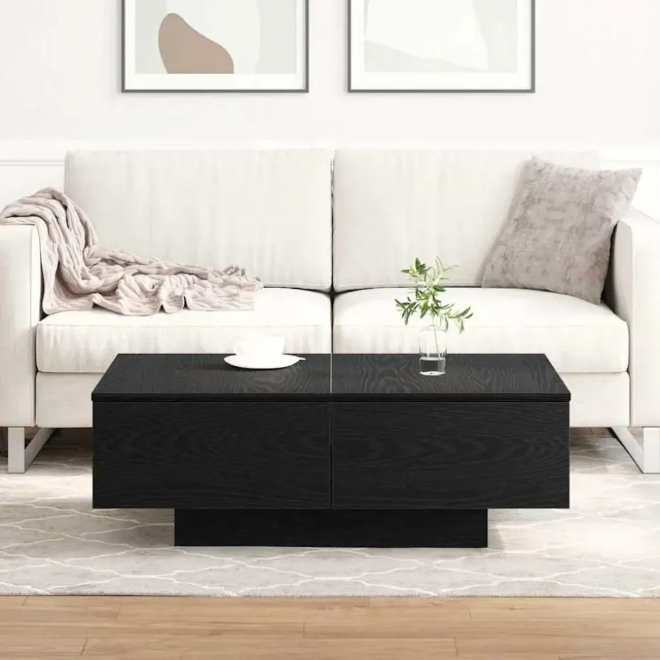 vidaXL - Rechthoekige Salontafel met 4 lades - Zwart eiken - Hout - 90x60 cm