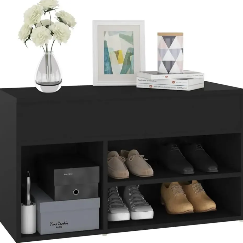 vidaXL - Schoenenbank - Zwart - Bewerkt hout - 80 x 30 x 45 cm