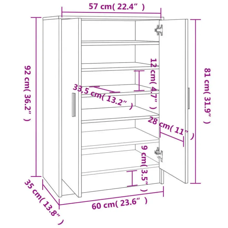vidaXL - Schoenenkast - Bruin - Bewerkt hout - 60 x 35 x 92 cm