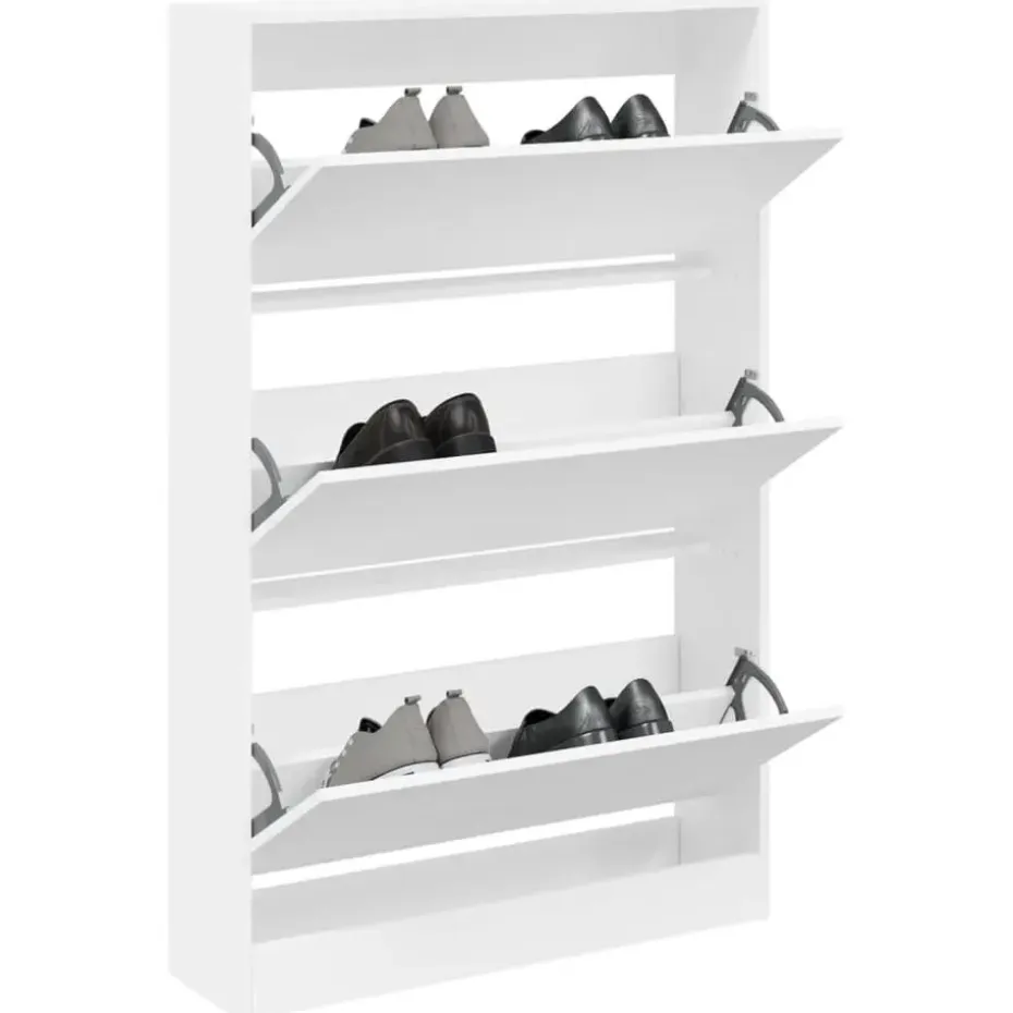 vidaXL - Schoenenkast 9 paar met 3 kleppen - Wit - Bewerkt hout - 80x21x125.5 cm
