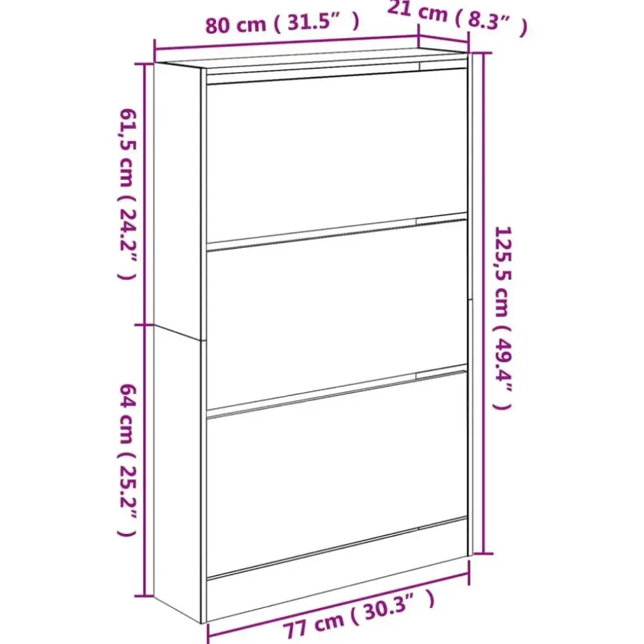 vidaXL - Schoenenkast 9 paar met 3 kleppen - Wit - Bewerkt hout - 80x21x125.5 cm