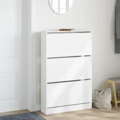 vidaXL - Schoenenkast 9 paar met 3 kleppen - Wit - Bewerkt hout - 80x21x125.5 cm