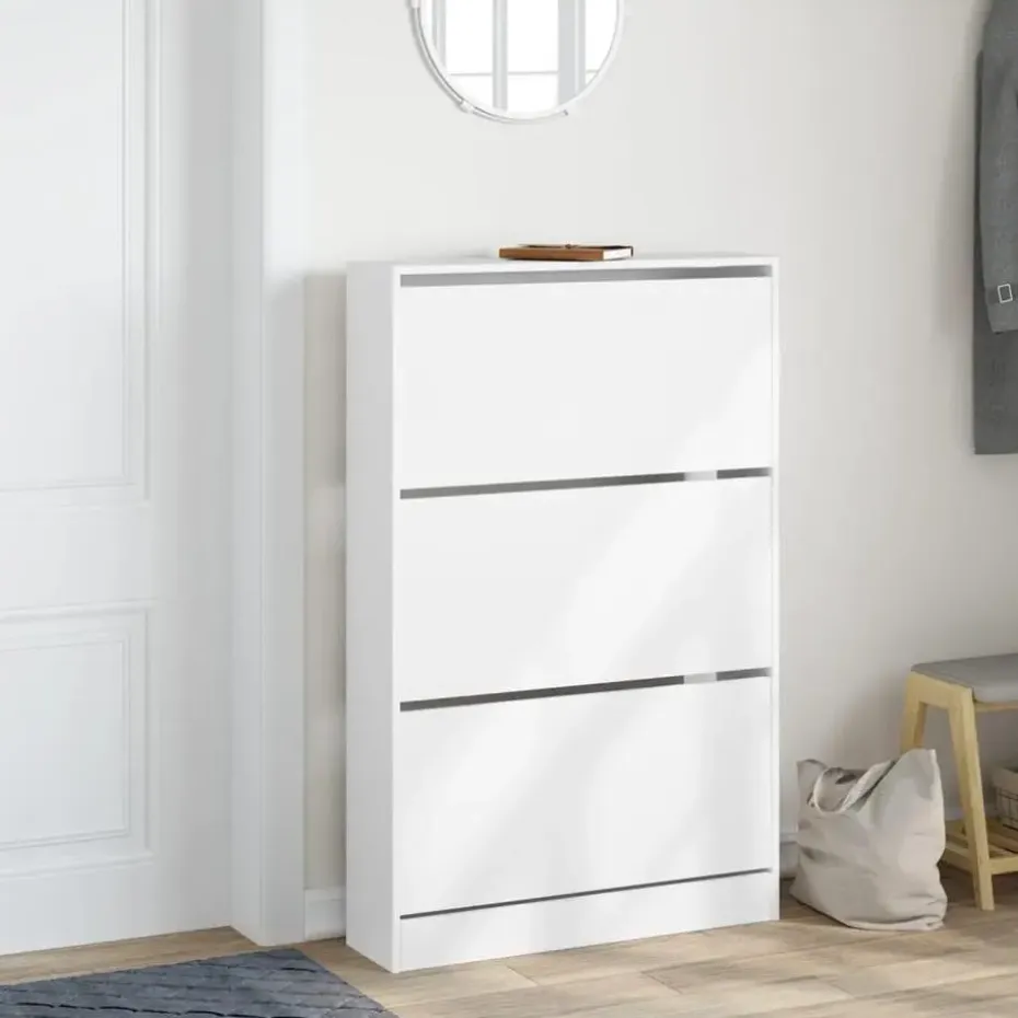 vidaXL - Schoenenkast 9 paar met 3 kleppen - Wit - Bewerkt hout - 80x21x125.5 cm
