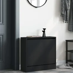 vidaXL - Schoenenkast 2 paar met 1 klep - Zwart - Bewerkt hout - 60x21x57 cm
