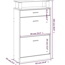 vidaXL - Schoenenkast 4 paar met 3 kleppen en lade - Zwart met glazen bovenblad