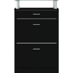 vidaXL - Schoenenkast 4 paar met 3 kleppen en lade - Zwart met glazen bovenblad