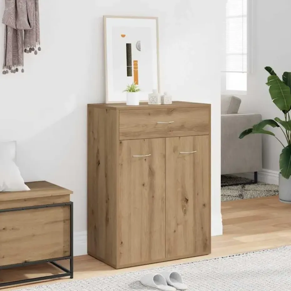 vidaXL - Schoenenkast met 1 lade 2 deuren - Artisan eiken - Hout - 60x35x84 cm