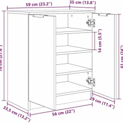 vidaXL - Schoenenkast met 2 deuren - Zwart eiken - Bewerkt hout - 59x35x70 cm