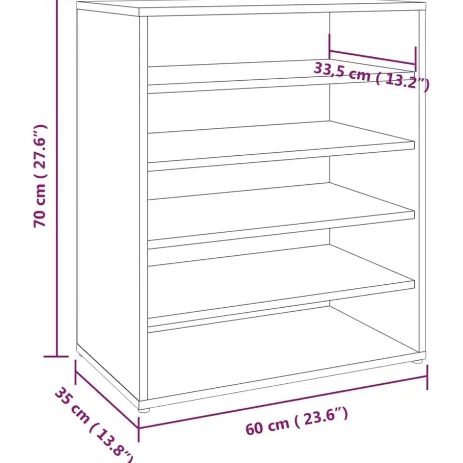 vidaXL - Schoenenrek - Grijs - Bewerkt hout - 60 x 35 x 70 cm