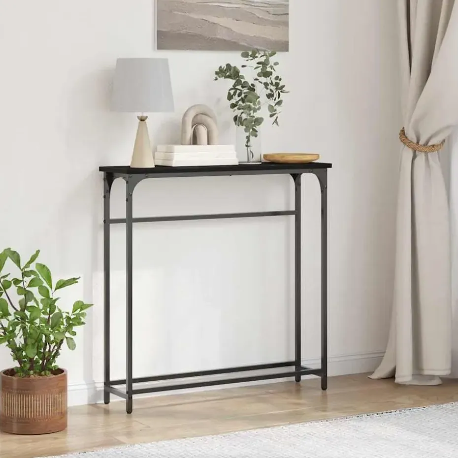 vidaXL - Sidetable - Zwart - Gelaagd hout en metaal - 75x19.5x75 cm