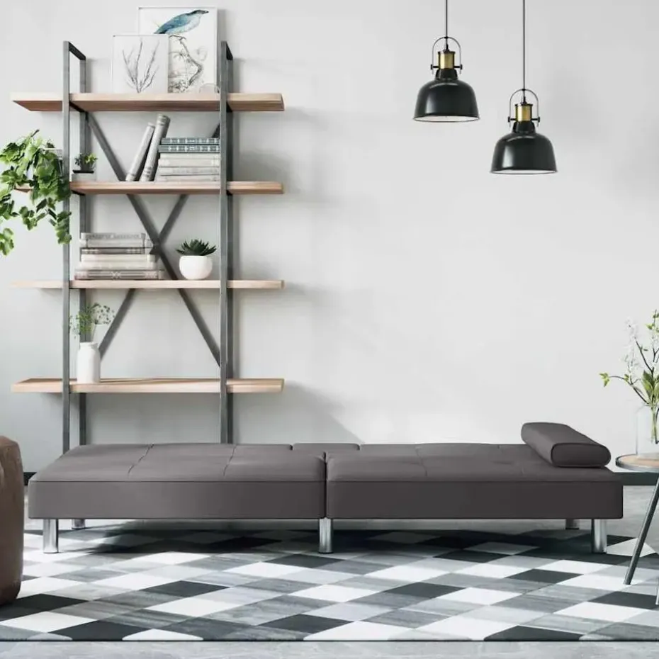 vidaXL - Slaapbank met bekerhouders - Grijs - Kunstleer