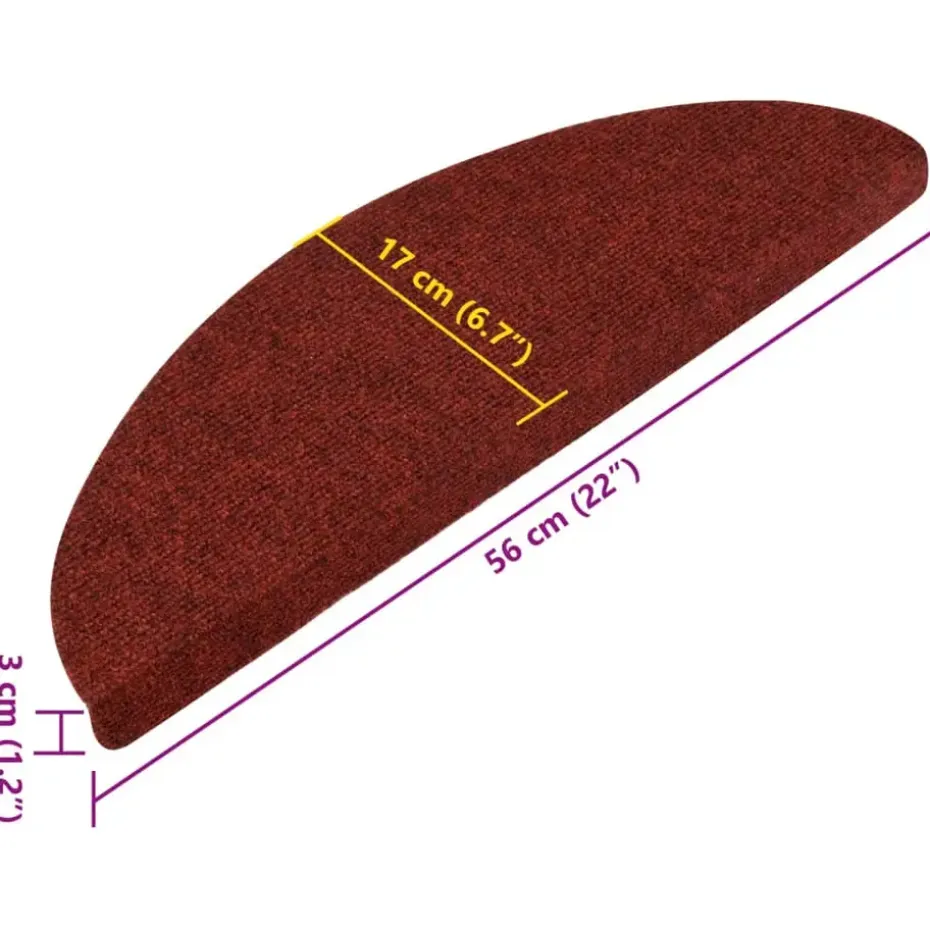 vidaXL - Tapijt Traptrede - Rood - Kunststof - 56 x 17 x 3 cm - 15 stuks