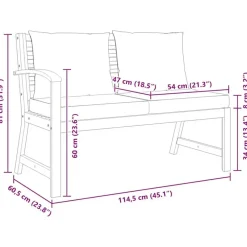 vidaXL - Tuinbank - Bruin - Stof - Met donkergrijs kussen - 114.5 cm