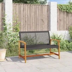 vidaXL - Tuinbank - Zwart - Poly rattan en acaciahout - 112 cm