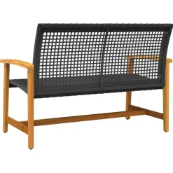 vidaXL - Tuinbank - Zwart - Poly rattan en acaciahout - 112 cm