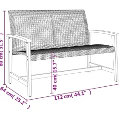 vidaXL - Tuinbank - Zwart - Poly rattan en acaciahout - 112 cm