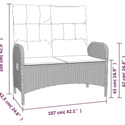 vidaXL - Tuinbank - Zwart - Poly rattan - 107 cm - Verstelbaar