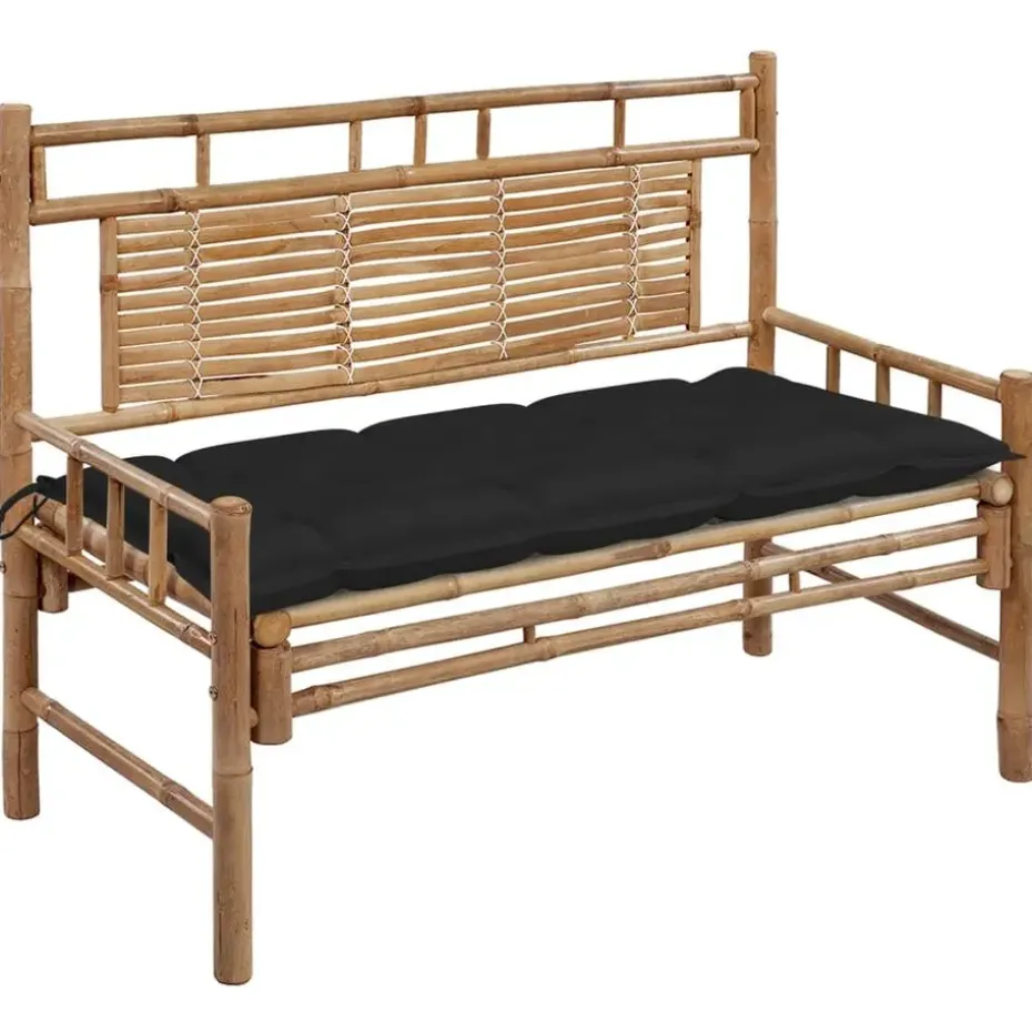 vidaXL - Tuinbank - Zwart - Bamboe - 120 cm - Met kussen