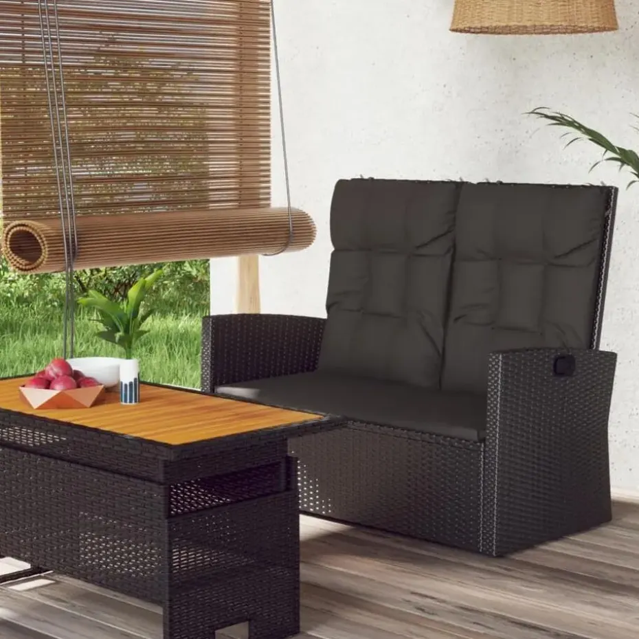 vidaXL - Tuinbank - Zwart - Poly rattan - 118 cm - Verstelbaar - Met kussens