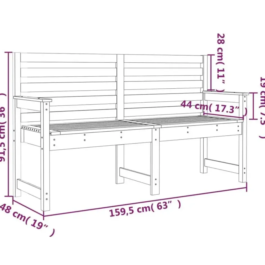 vidaXL - Tuinbank - Zwart - Grenenhout - 159.5 x 48 x 91.5 cm