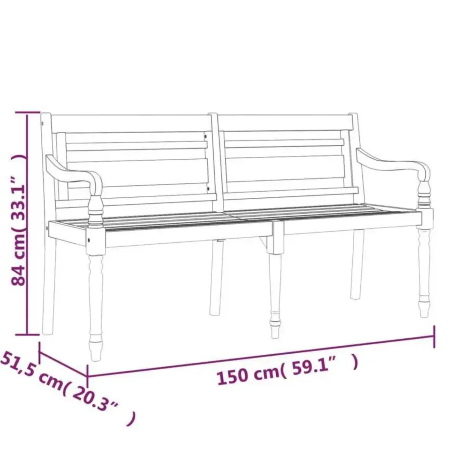vidaXL - Tuinbank Batavia met grijs kussen - Teakhout - 150x51.5x84 cm