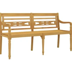 vidaXL - Tuinbank Batavia met grijs kussen - Teakhout - 150x51.5x84 cm
