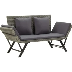 vidaXL - Tuinbank 2-in-1 - Grijs - Poly rattan -176 cm - Met kussens