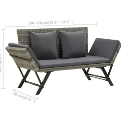 vidaXL - Tuinbank 2-in-1 - Grijs - Poly rattan -176 cm - Met kussens