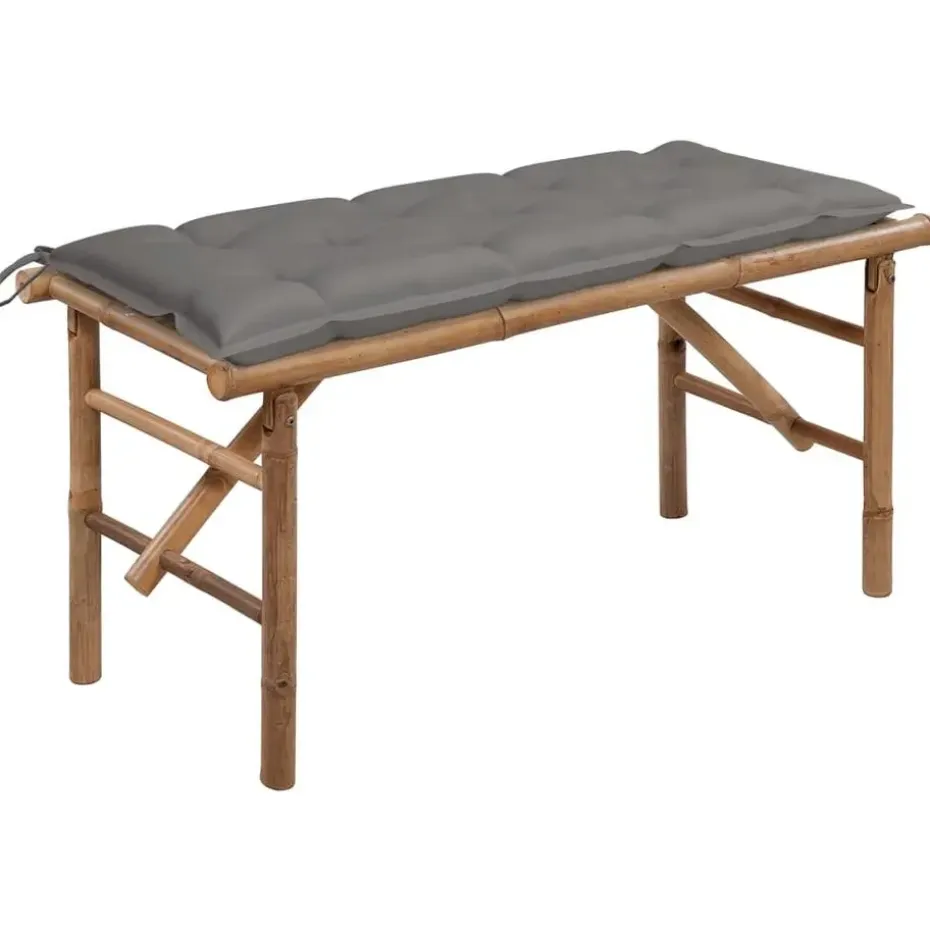 vidaXL - Tuinbank inklapbaar met grijs kussen - bamboe - 118x38x45 cm
