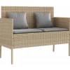 vidaXL - Tuinbank met grijs kussens - Beige poly rattan - 113x61x87 cm