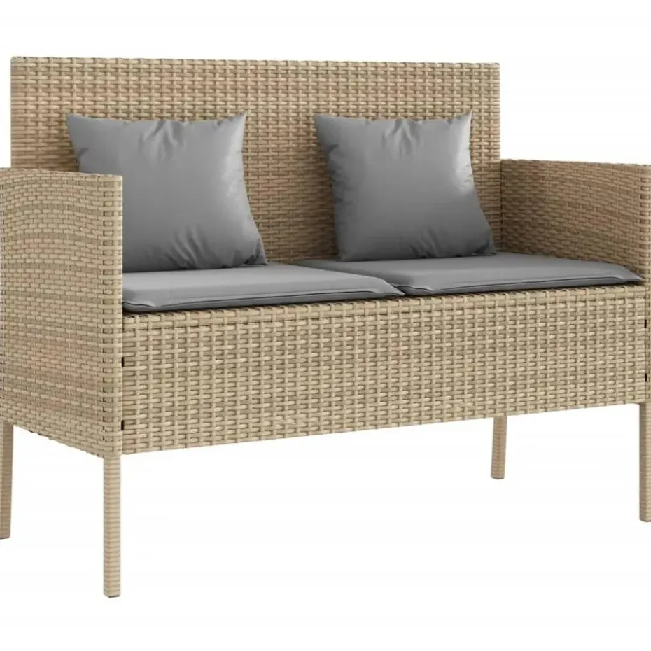 vidaXL - Tuinbank met grijs kussens - Beige poly rattan - 113x61x87 cm