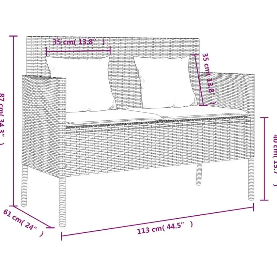 vidaXL - Tuinbank met grijs kussens - Beige poly rattan - 113x61x87 cm
