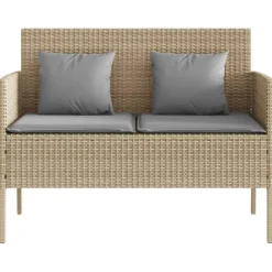 vidaXL - Tuinbank met grijs kussens - Beige poly rattan - 113x61x87 cm