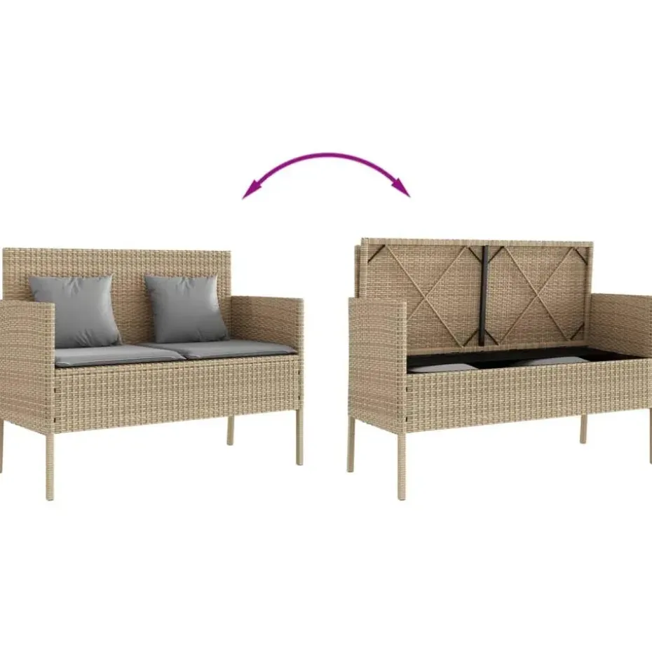 vidaXL - Tuinbank met grijs kussens - Beige poly rattan - 113x61x87 cm