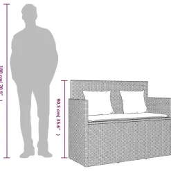 vidaXL - Tuinbank met grijs kussens - Beige poly rattan - 120x50x90.5 cm
