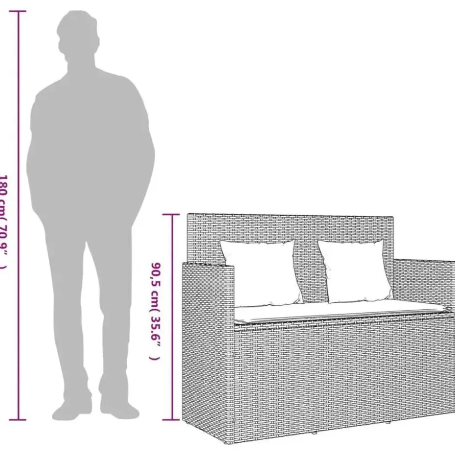 vidaXL - Tuinbank met grijs kussens - Beige poly rattan - 120x50x90.5 cm