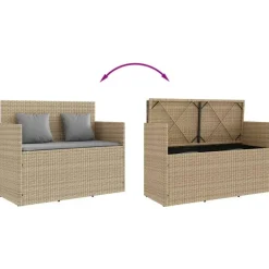 vidaXL - Tuinbank met grijs kussens - Beige poly rattan - 120x50x90.5 cm