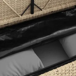vidaXL - Tuinbank met grijs kussens - Beige poly rattan - 120x50x90.5 cm