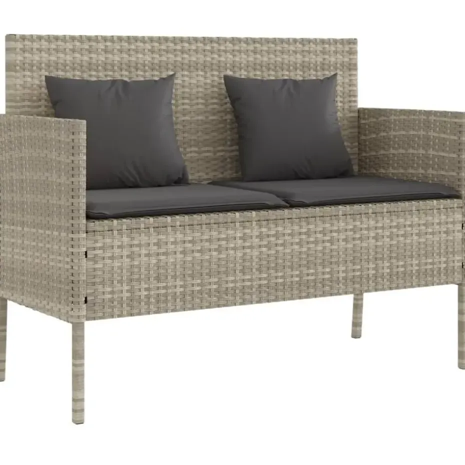 vidaXL - Tuinbank met kussens - Lichgrijs - Poly rattan - 113x61x87 cm
