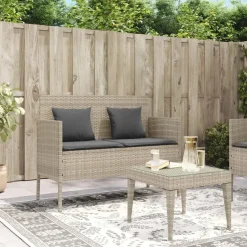 vidaXL - Tuinbank met kussens - Lichgrijs - Poly rattan - 113x61x87 cm
