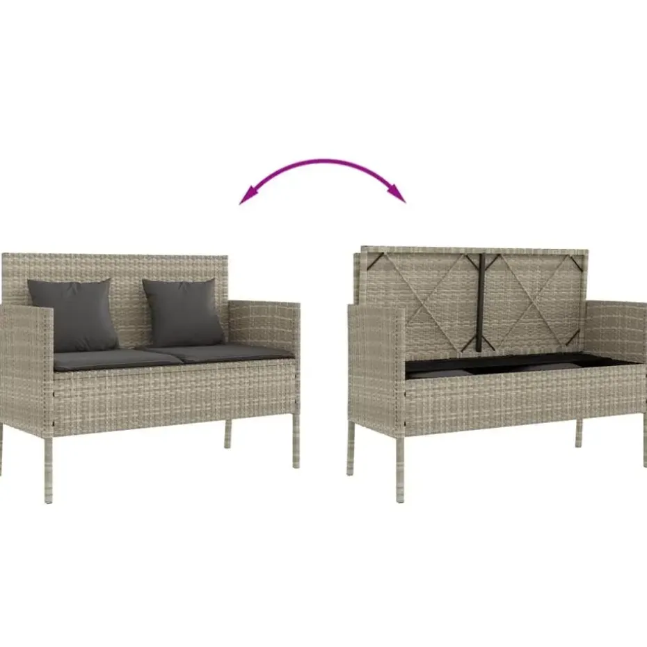 vidaXL - Tuinbank met kussens - Lichgrijs - Poly rattan - 113x61x87 cm