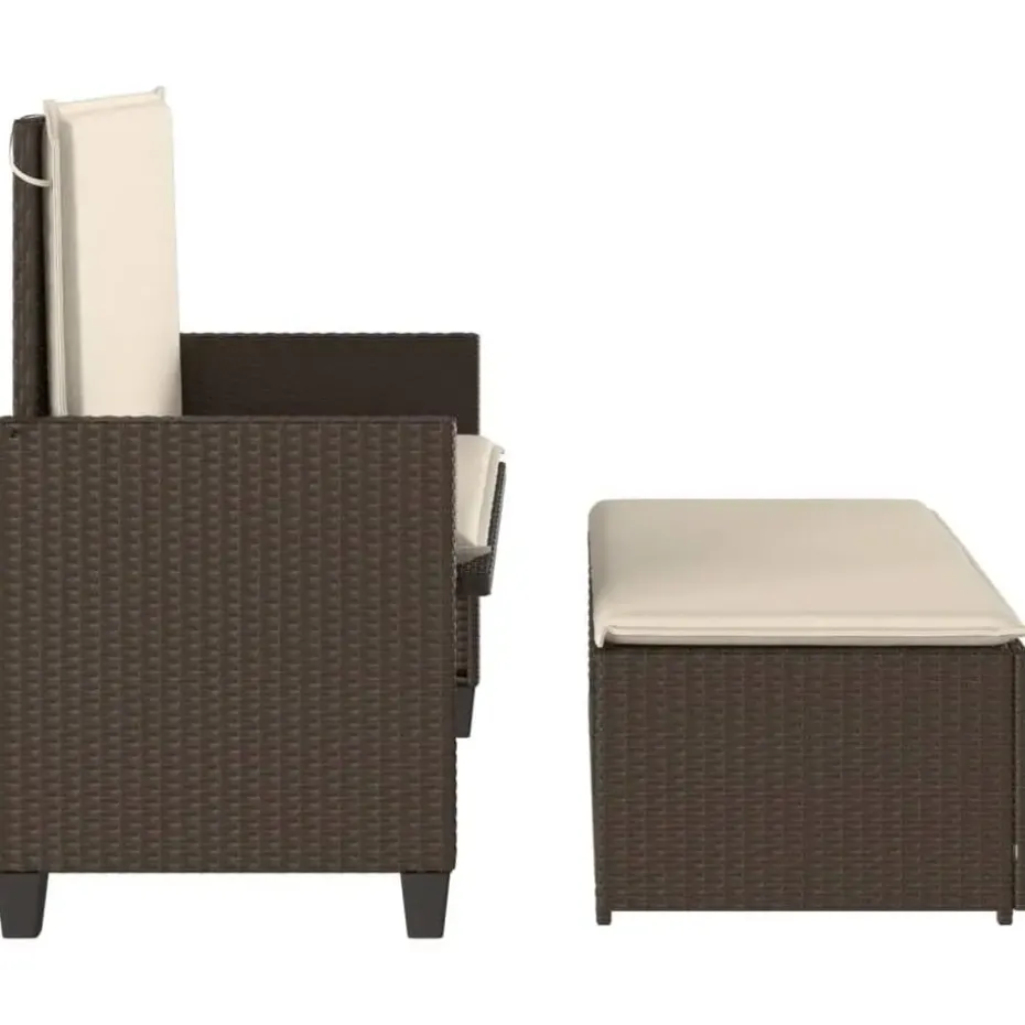 vidaXL - Tuinbank met kussens en voetenbank - Bruin - Poly rattan - 122x55x97 cm