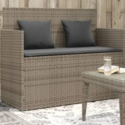 vidaXL - Tuinbank met kussens - Grijs - Poly rattan - 120x50x90.5 cm