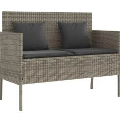 vidaXL - Tuinbank met kussens - Grijs - Poly rattan - 113x61x87 cm