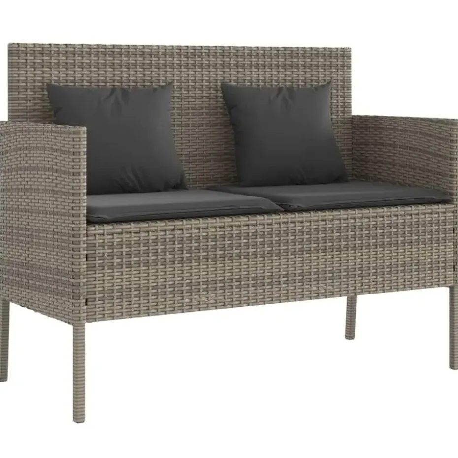 vidaXL - Tuinbank met kussens - Grijs - Poly rattan - 113x61x87 cm