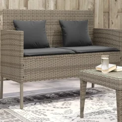 vidaXL - Tuinbank met kussens - Grijs - Poly rattan - 113x61x87 cm