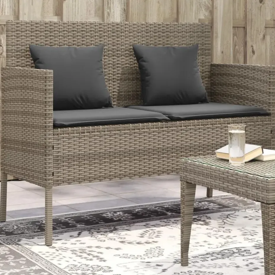vidaXL - Tuinbank met kussens - Grijs - Poly rattan - 113x61x87 cm
