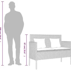 vidaXL - Tuinbank met kussens - Grijs - Poly rattan - 113x61x87 cm